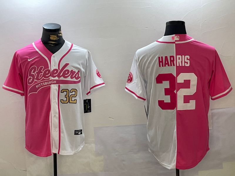 Men Pittsburgh Steelers 32 Harris white pink Joint Name 2024 Nike Limited NFL Jersey style 2